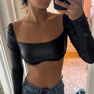 Black Faux Leather Crop Top